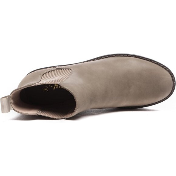 Athlefit Women Khaki Chelsea Wedge Platform Slip on Lug Sole Elastic Ankle Boot - Picture 4 of 7